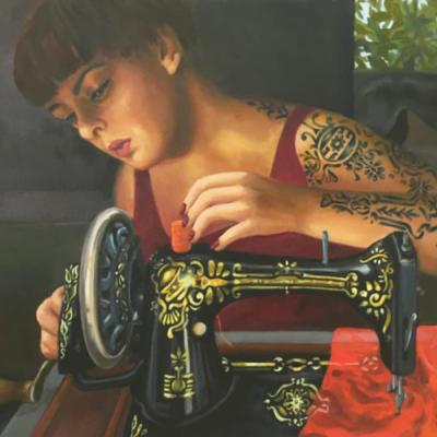 Judith Forrest, Needlework, 2016, oil on canvas. Courtesy of Janet Holmes à Court Collection