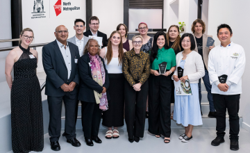 Our 13 student and trainer Ambassadors standing with TAFE Governing Council members